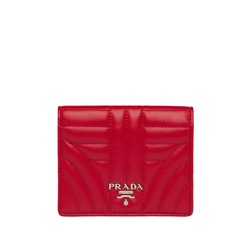 Prada 1MV204 Lettering Quilted Leather Bifold Wallet In Red