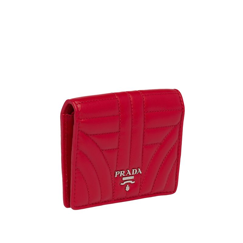 Prada 1MV204 Lettering Quilted Leather Bifold Wallet In Red