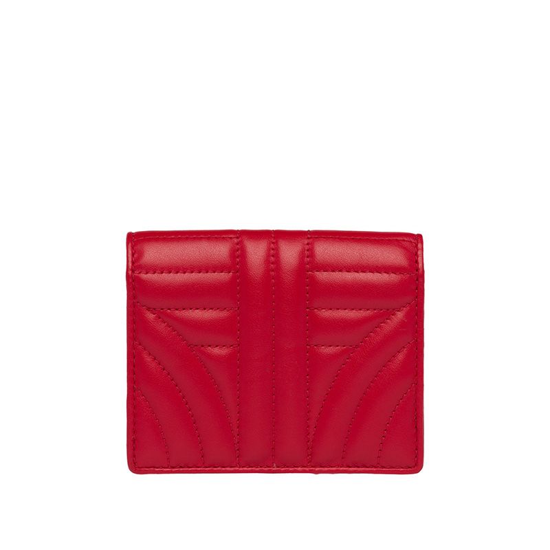 Prada 1MV204 Lettering Quilted Leather Bifold Wallet In Red