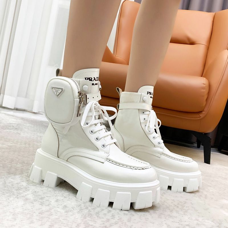 Prada 1T255M Monolith Open Edge Beads Boots Women In White