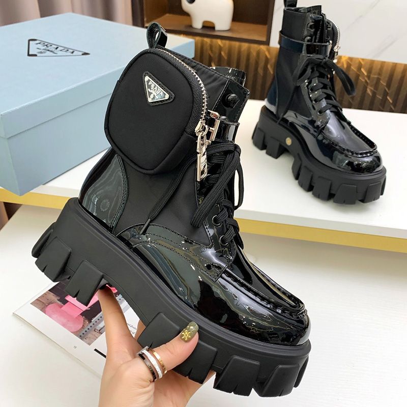 Prada 1T255M Monolith Patent Leather Boots Women In Black