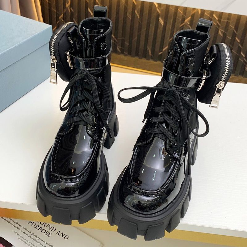 Prada 1T255M Monolith Patent Leather Boots Women In Black