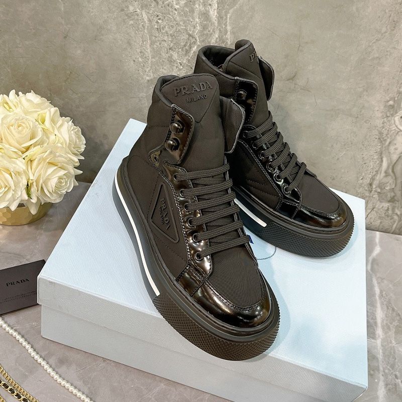 Prada 1T642M Macro Nylon High-top Sneakers Women In Black