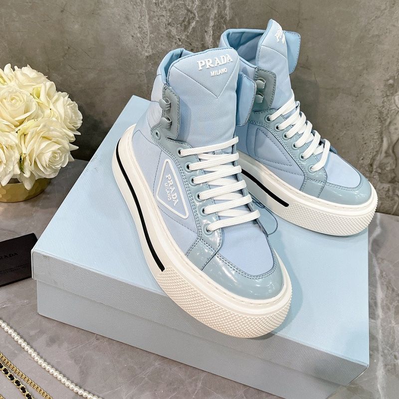 Prada 1T642M Macro Nylon High-top Sneakers Women In Blue