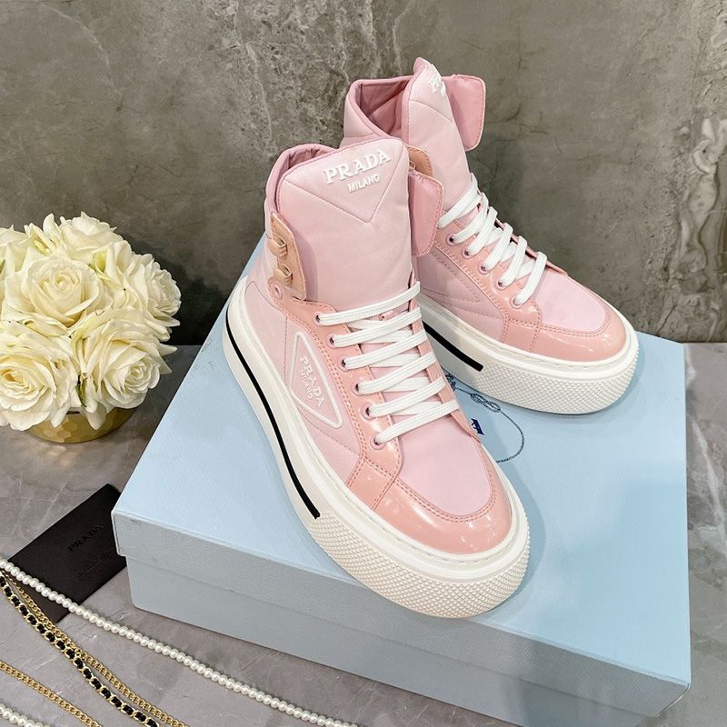 Prada 1T642M Macro Nylon High-top Sneakers Women In Pink