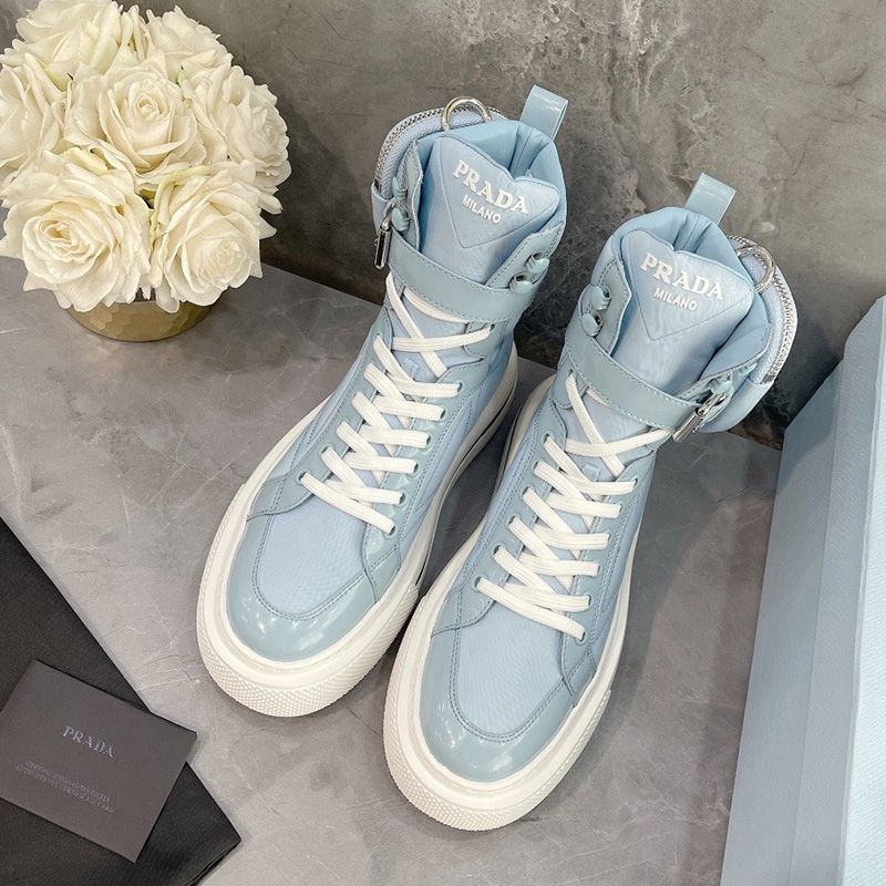 Prada 1T642M Nylon High-top Sneakers Women In Blue