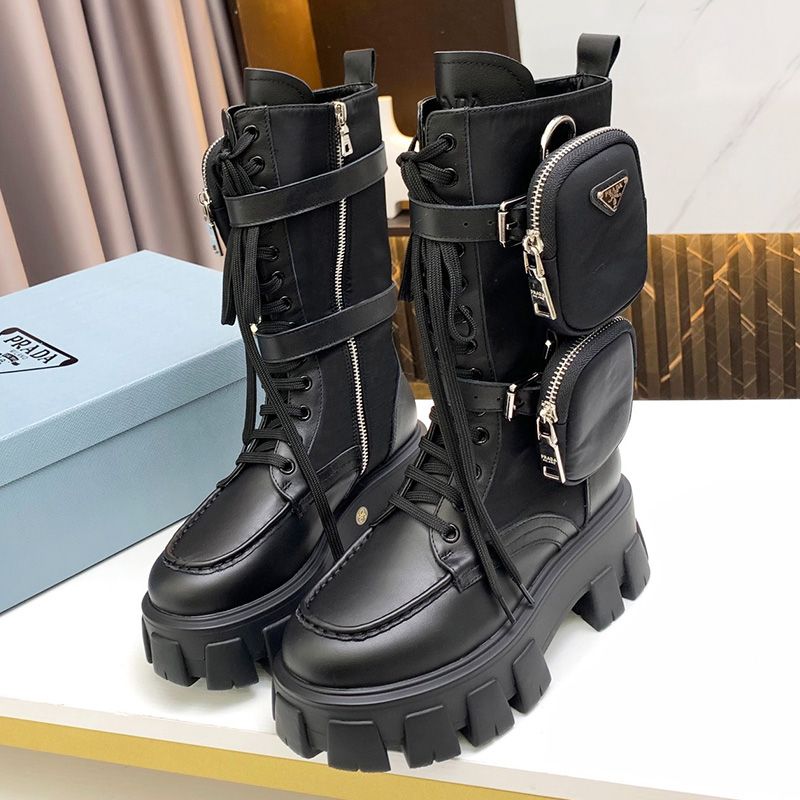 Prada 1W257M Monolith Cowhide Biker Boots Women In Black