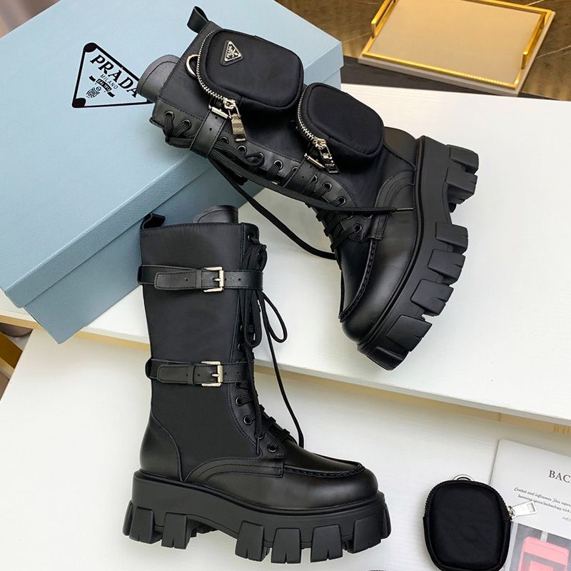 Prada 1W257M Monolith Cowhide Biker Boots Women In Black