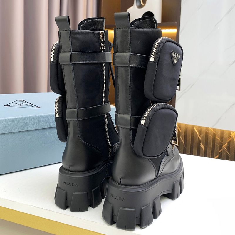 Prada 1W257M Monolith Cowhide Biker Boots Women In Black