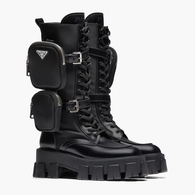 Prada 1W257M Monolith Sheepskin Biker Boots Women In Black