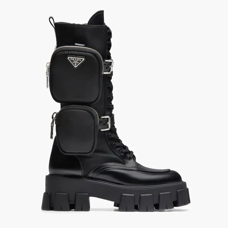 Prada 1W257M Monolith Sheepskin Biker Boots Women In Black