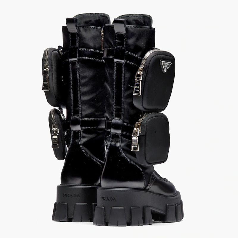 Prada 1W257M Monolith Sheepskin Biker Boots Women In Black