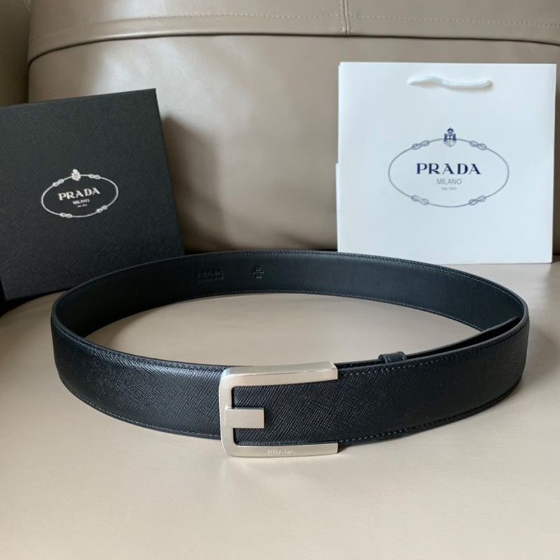 Prada 2CM105 Saffiano Leather Belt In Black/Silver