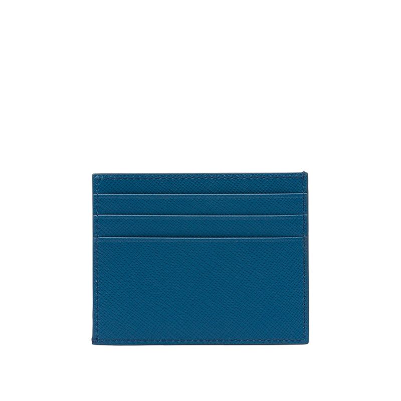 Prada 2MC223 Silk-screened Logo Saffiano Leather Card Holder In Blue