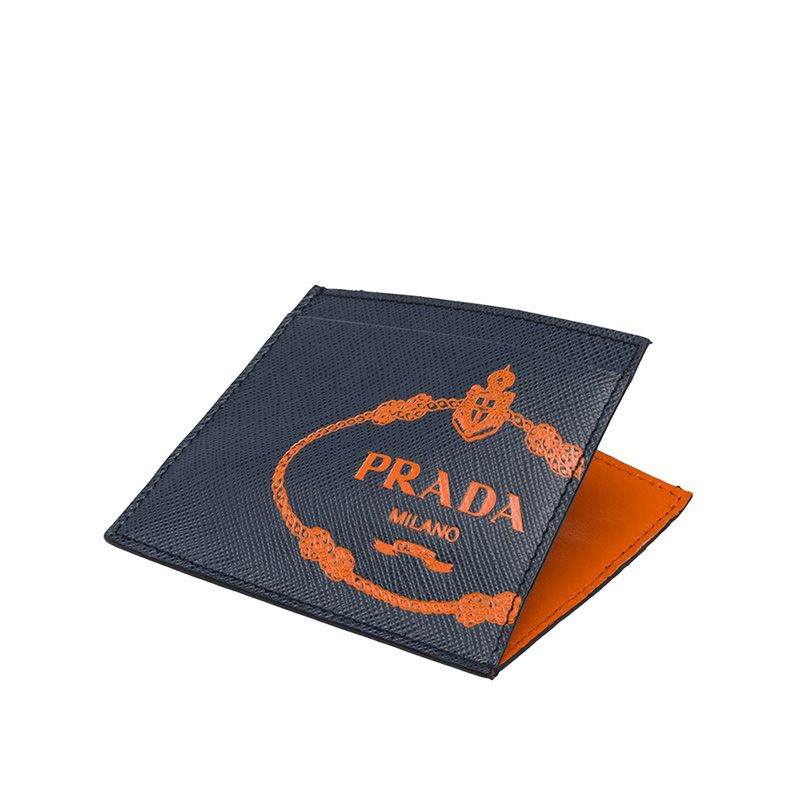 Prada 2MC223 Silk-screened Logo Saffiano Leather Card Holder In Navy Blue