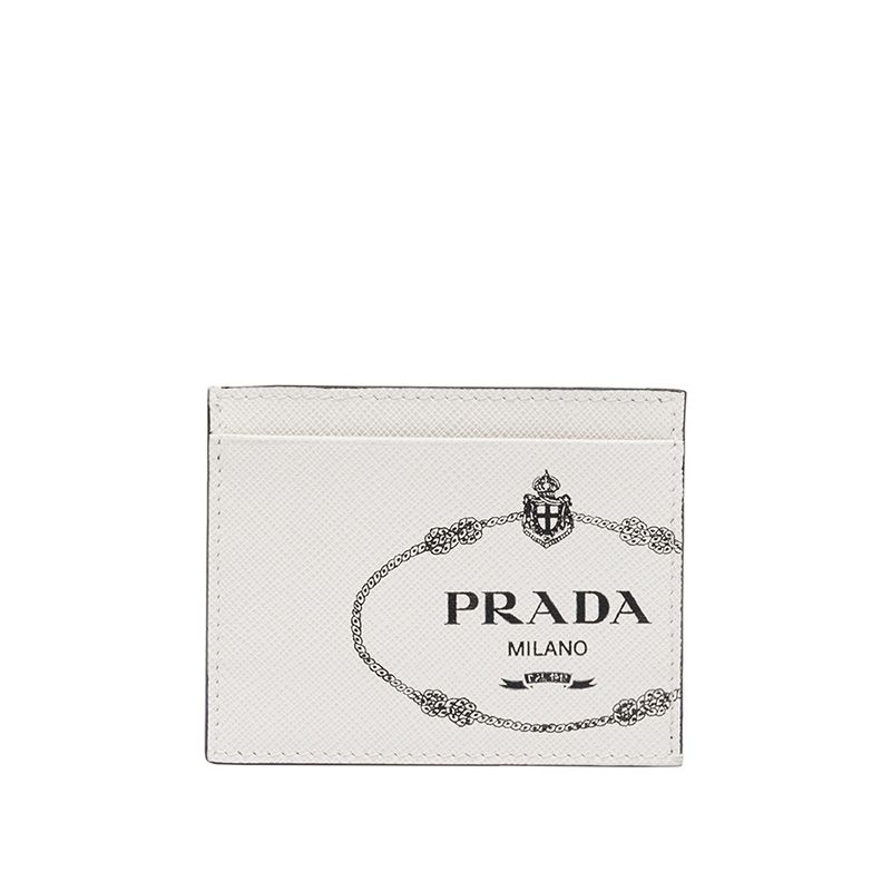 Prada 2MC223 Silk-screened Logo Saffiano Leather Card Holder In White