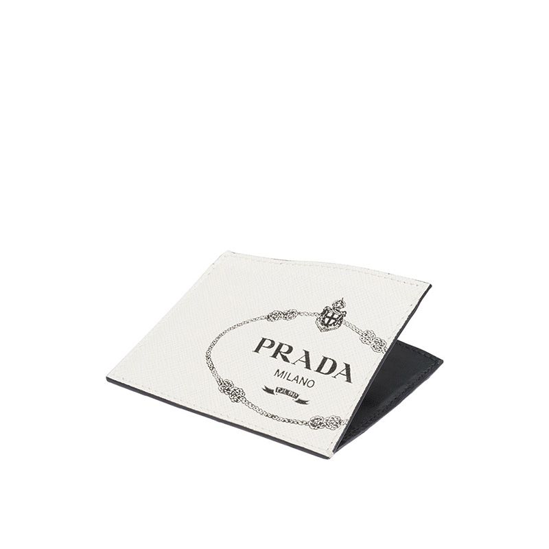 Prada 2MC223 Silk-screened Logo Saffiano Leather Card Holder In White