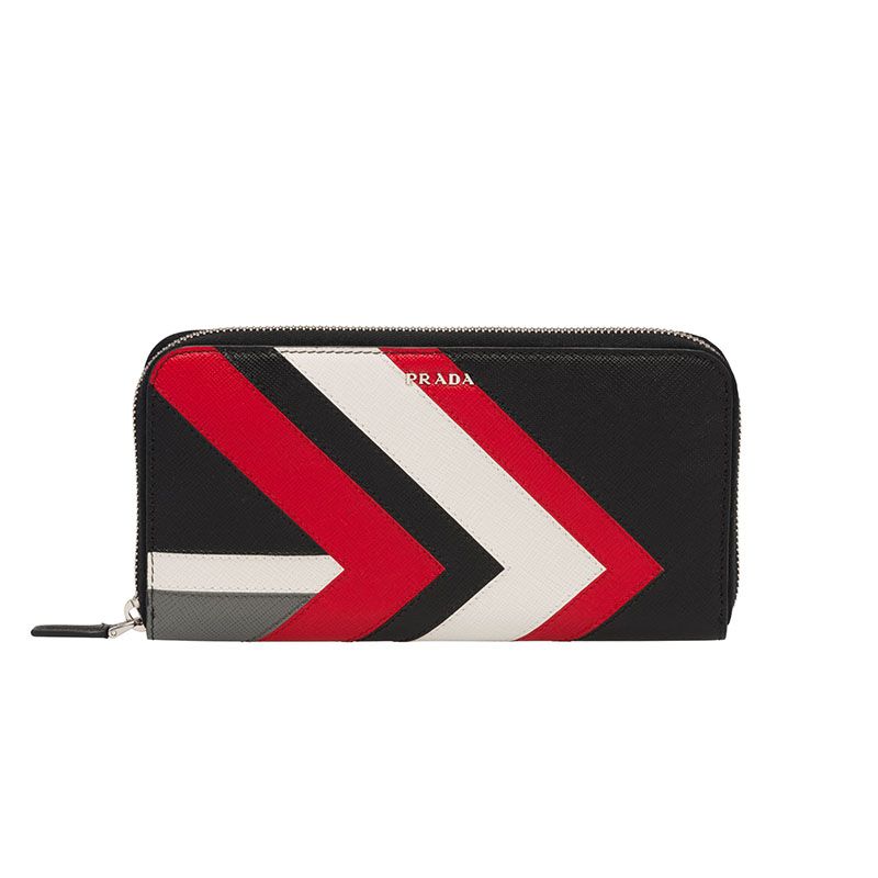 Prada 2ML317 Color-Block Saffiano Leather Document Holder In Black/Red