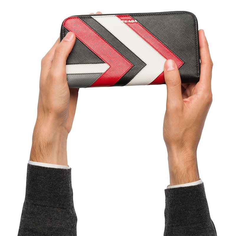 Prada 2ML317 Color-Block Saffiano Leather Document Holder In Black/Red