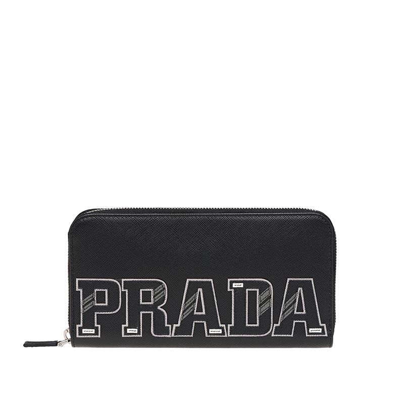 Prada 2ML317 Color-Logo Saffiano Leather Document Holder In Black/Grey