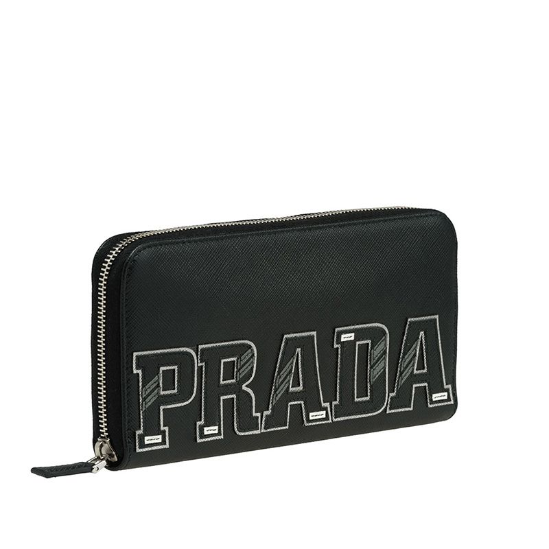 Prada 2ML317 Color-Logo Saffiano Leather Document Holder In Black/Grey