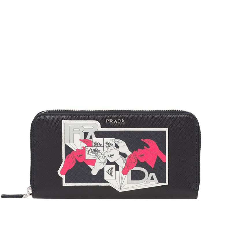 Prada 2ML317 Comic Logo Saffiano Leather Document Holder In Black