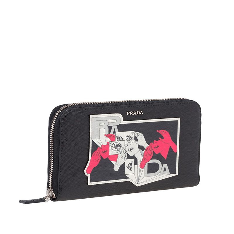 Prada 2ML317 Comic Logo Saffiano Leather Document Holder In Black