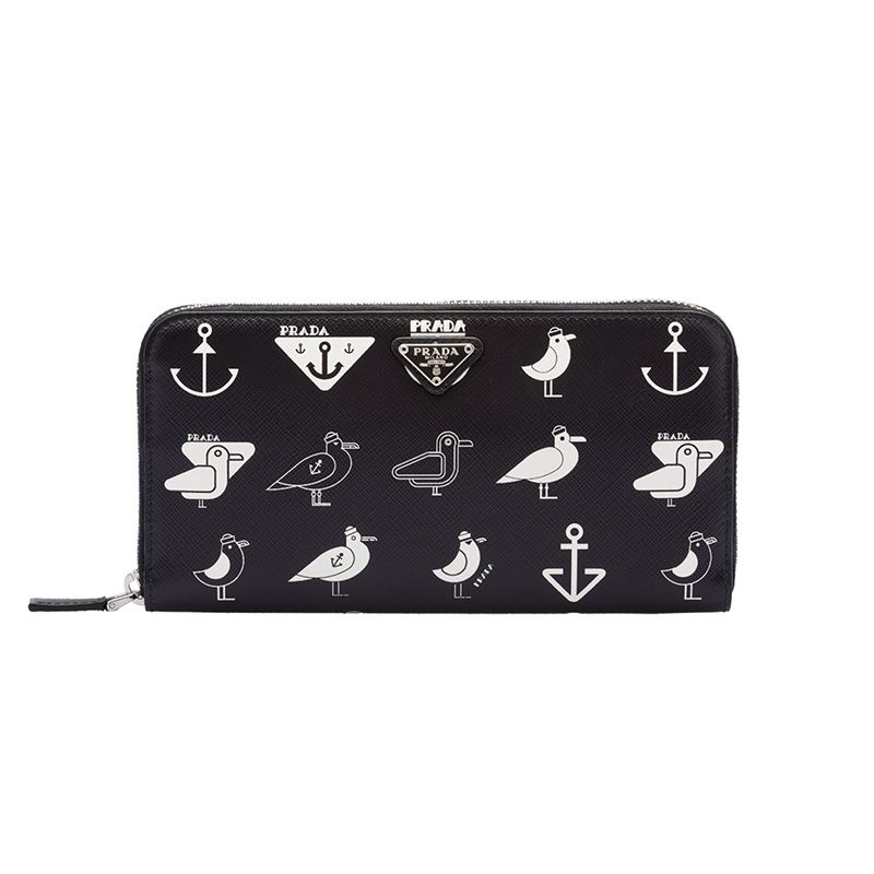 Prada 2ML317 Seagulls Saffiano Leather Document Holder In Black