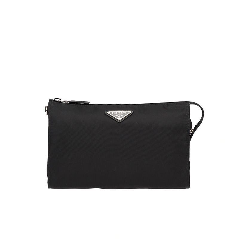 Prada 2NE789 Nylon And Saffiano Leather Pouch In Black