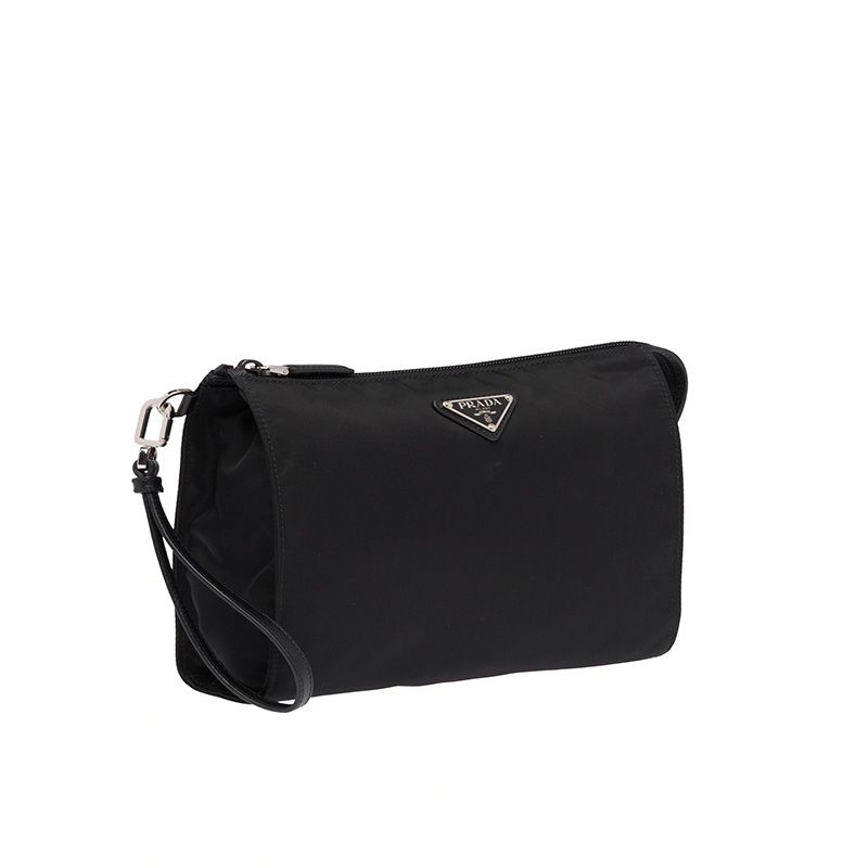 Prada 2NE789 Nylon And Saffiano Leather Pouch In Black