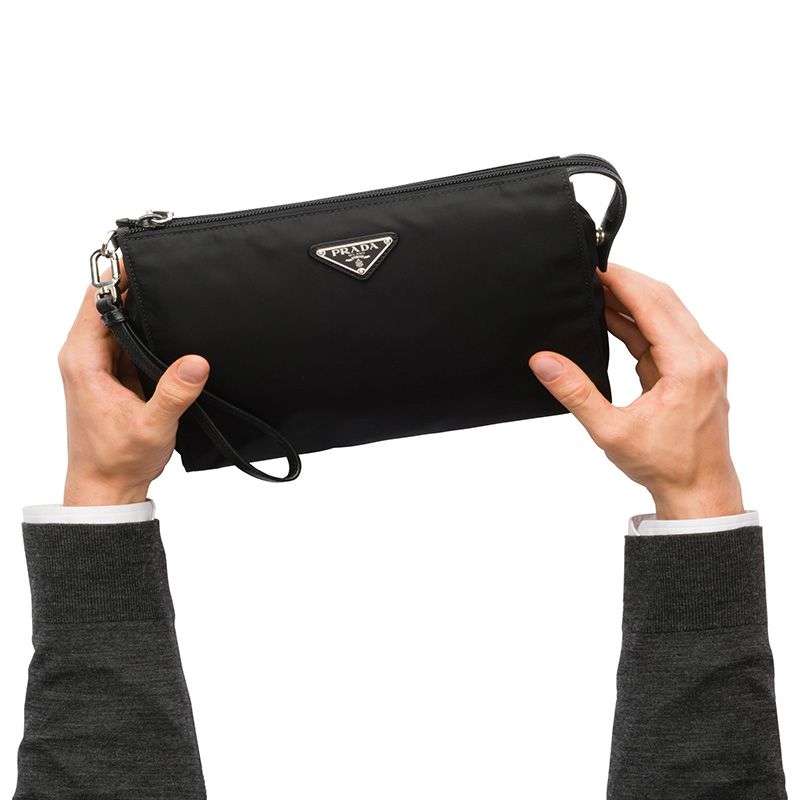 Prada 2NE789 Nylon And Saffiano Leather Pouch In Black