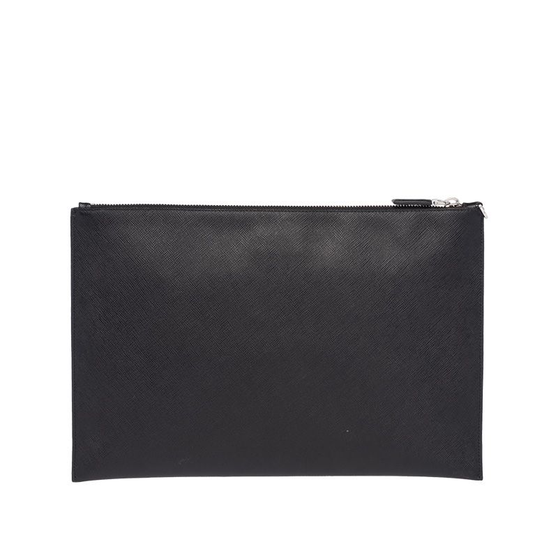 Prada 2NG001 Color-Logo Saffiano Leather Clutch In Black