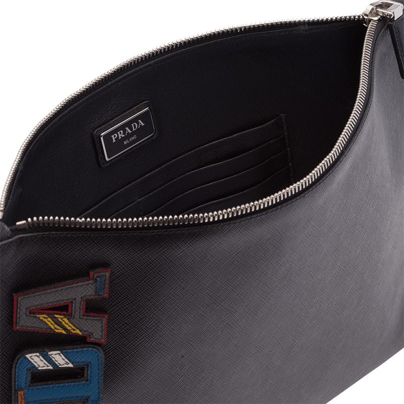 Prada 2NG001 Color-Logo Saffiano Leather Clutch In Black