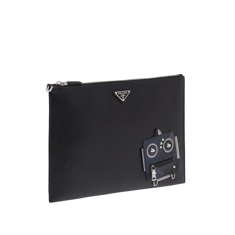 Prada 2NG001 Robot Saffiano Leather Clutch In Black/Blue