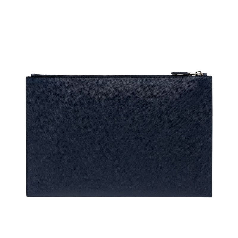 Prada 2NG001 Triangle Saffiano Leather Clutch In Navy Blue