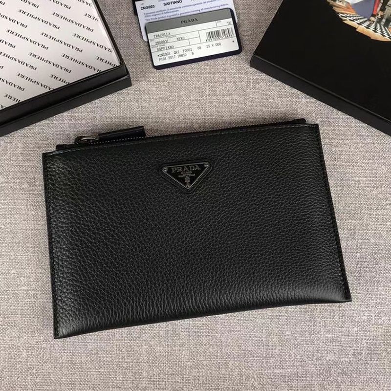 Prada 2NG003 Triangle Calf Leather Clutch In Black