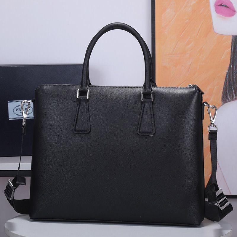 Prada 2NG044 Ribbon Saffiano Leather Briefcase In Black