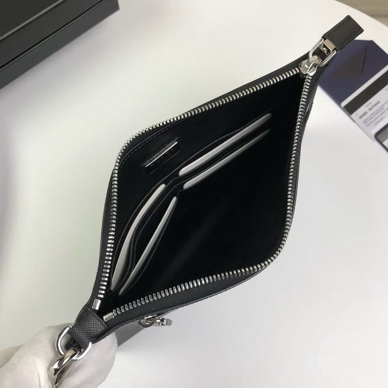 Prada 2NH005 Ribbon Saffiano Leather Clutch In Black/Blue