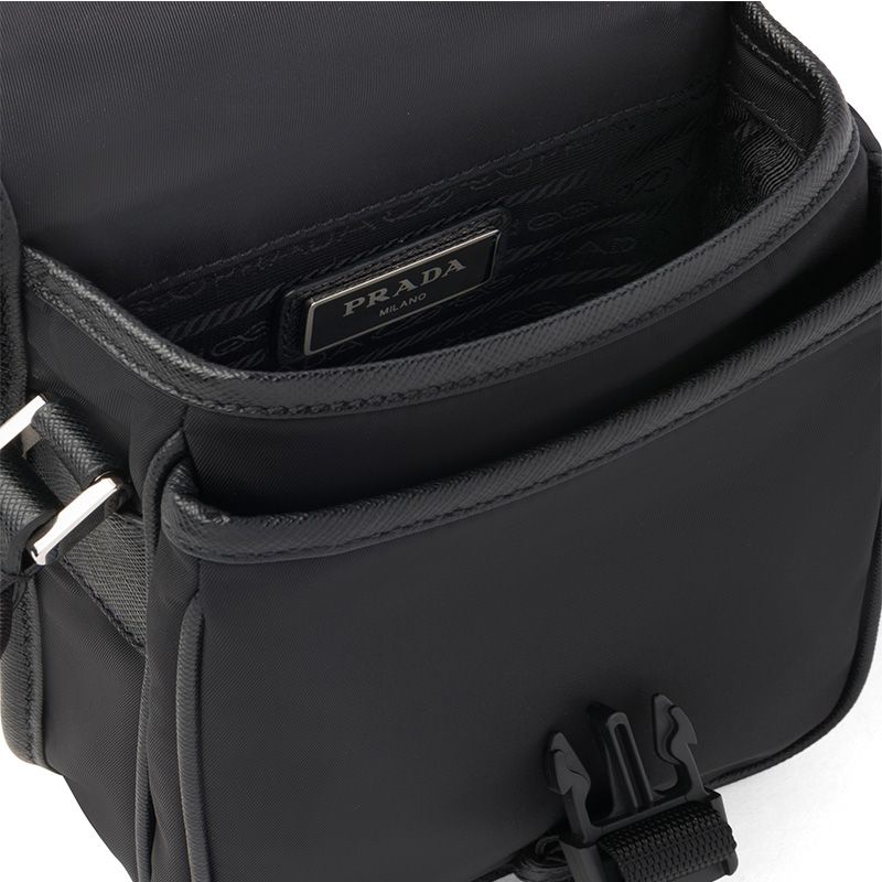 Prada 2VD043 Re-Nylon And Saffiano Leather Shoulder Bag In Black