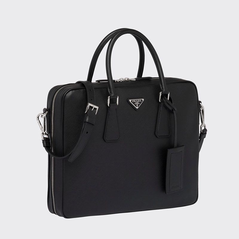 Prada 2VE011 Saffiano Leather Briefcase In Black