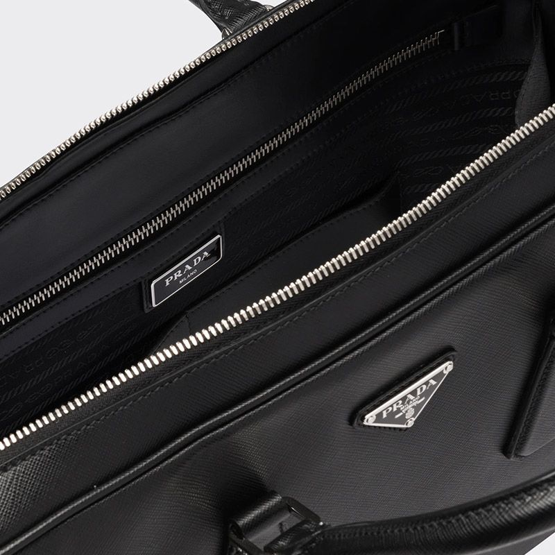 Prada 2VE011 Saffiano Leather Briefcase In Black