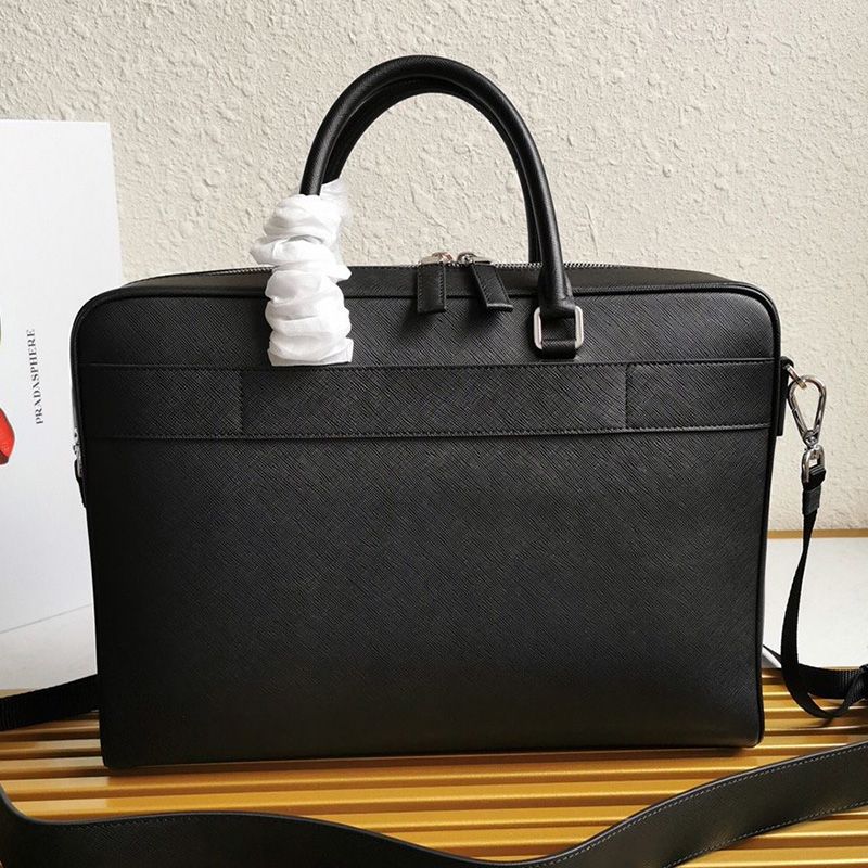 Prada 2VE016 Saffiano Leather Briefcase In Black