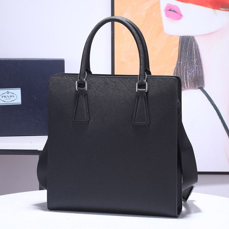 Prada 2VE367 Saffiano Leather Briefcase In Black