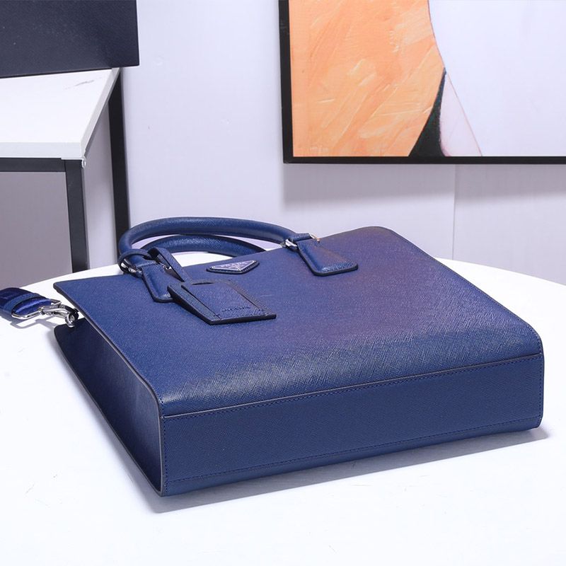 Prada 2VE367 Saffiano Leather Briefcase In Blue