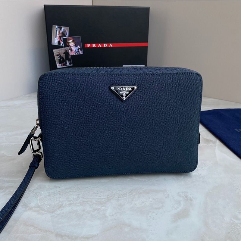 Prada 2VF017 Saffiano Leather Clutch In Blue