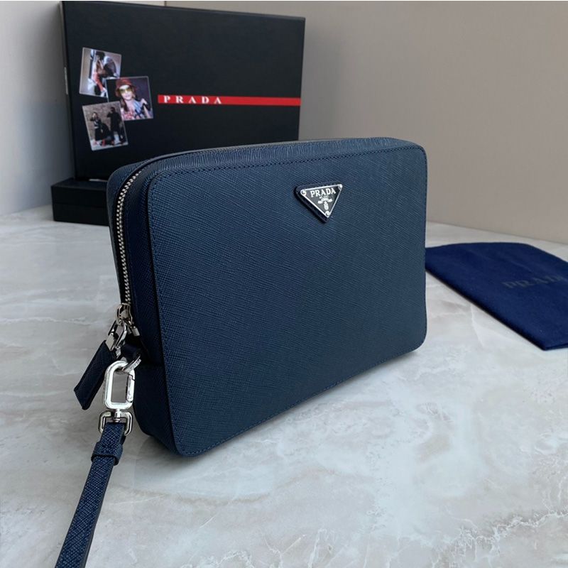 Prada 2VF017 Saffiano Leather Clutch In Blue