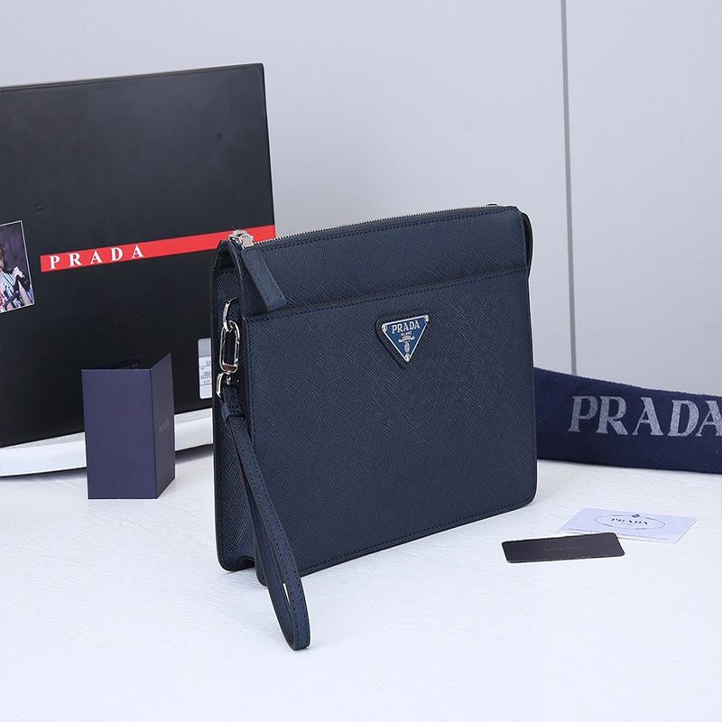 Prada 2VF032 Saffiano Leather Pouch In Blue