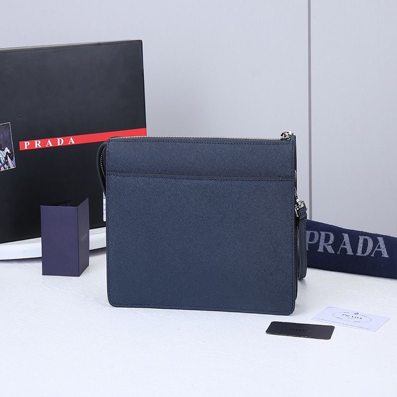 Prada 2VF032 Saffiano Leather Pouch In Blue