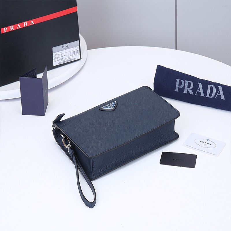 Prada 2VF032 Saffiano Leather Pouch In Blue