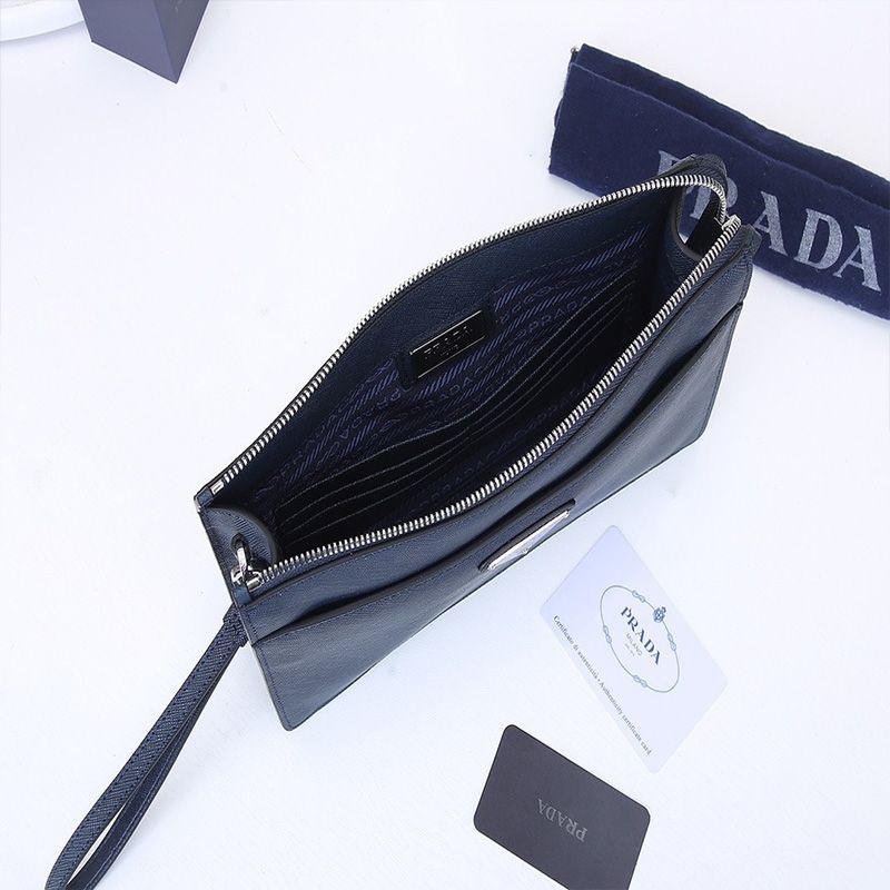 Prada 2VF032 Saffiano Leather Pouch In Blue